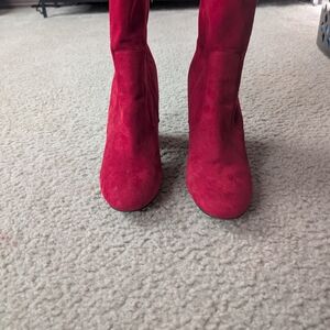 Marc Fisher Vibrant Red Suede Heeled Boots